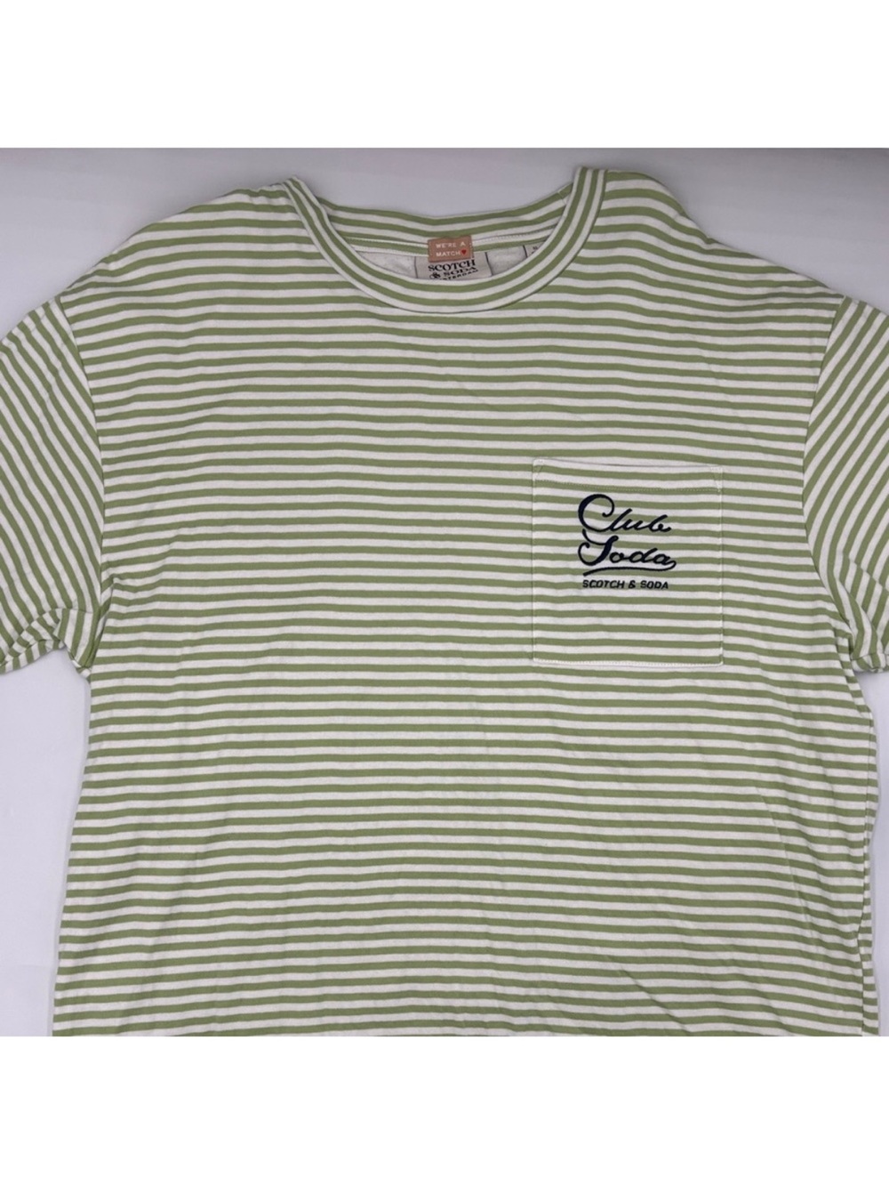 SCOTCH & SODA Green Striped Pocket Tee Shirt Club Soda Graphic Size XL